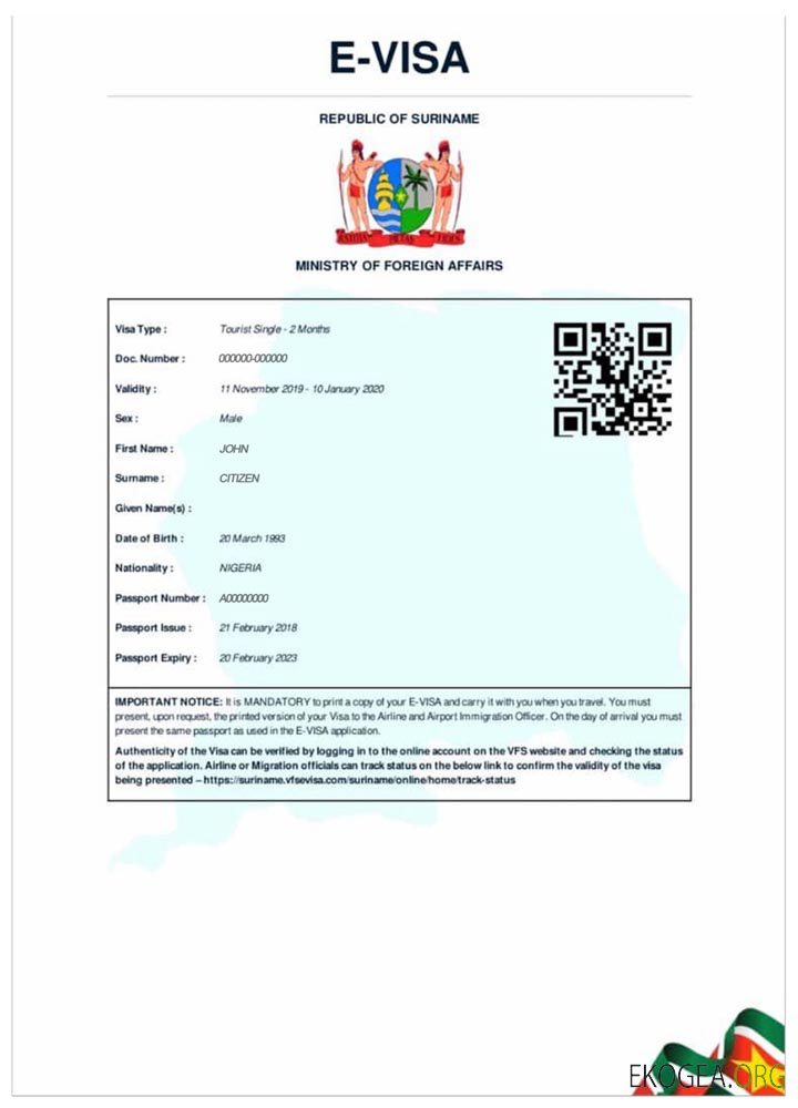 Visa électronique SURINAME